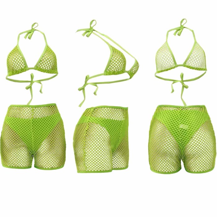 hollow out 3 piece swimsuit bikini and short set