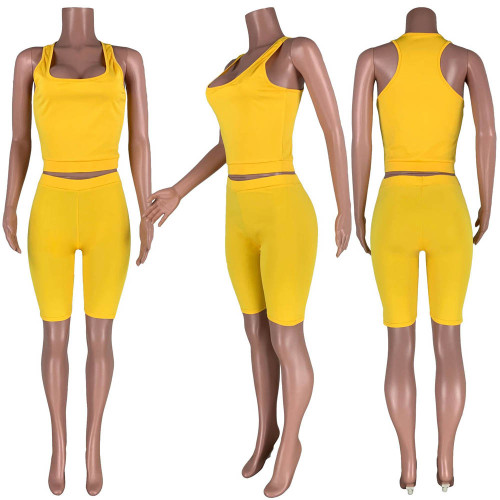 Two-piece Solid Color Sports  Leisure Vest Set