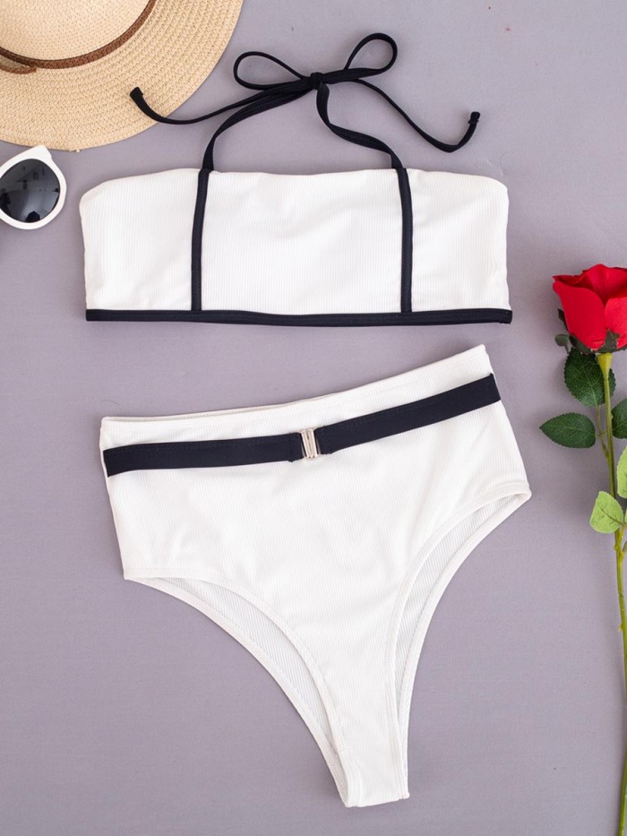 Sexy Bikini With Black And White Stitching Swimsuit  Suit