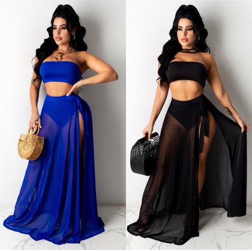 perspective Wrap the original skirt at will breast wrap women two piece skirt set