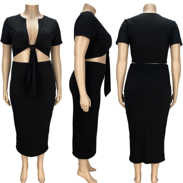 Plus Size Sexy Chest Strap Two-piece Skirt Suit