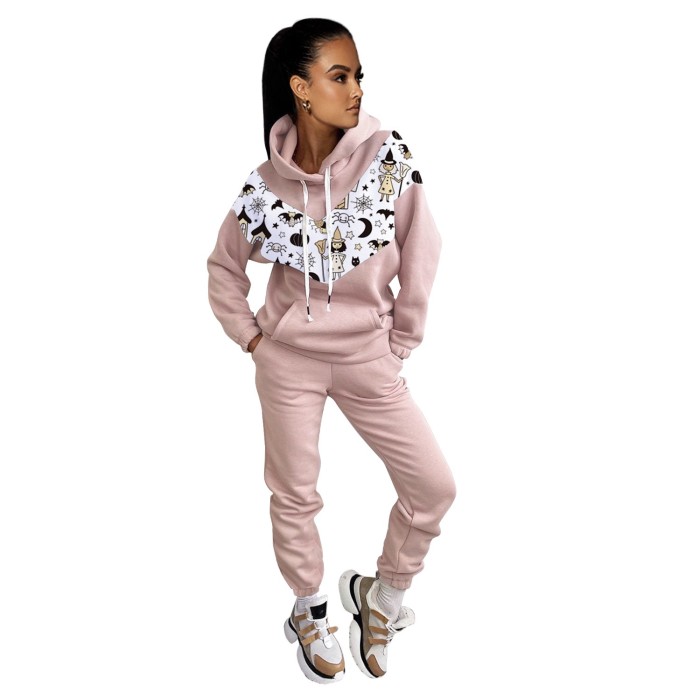 print hoodies and sweat pant two piece tracksuit