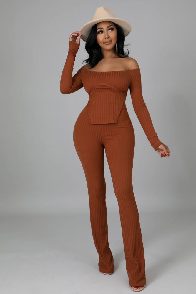 strapless knit top and bodycon pant suit