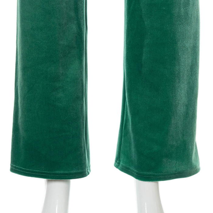 Velvet Solid Color Letter Mid-waist Lace-up Trousers