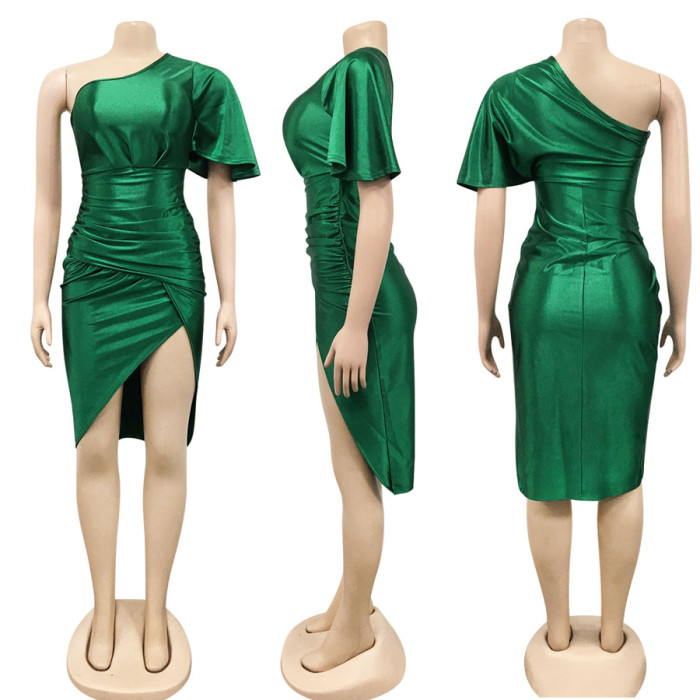 One-shoulder Split Midi Dress