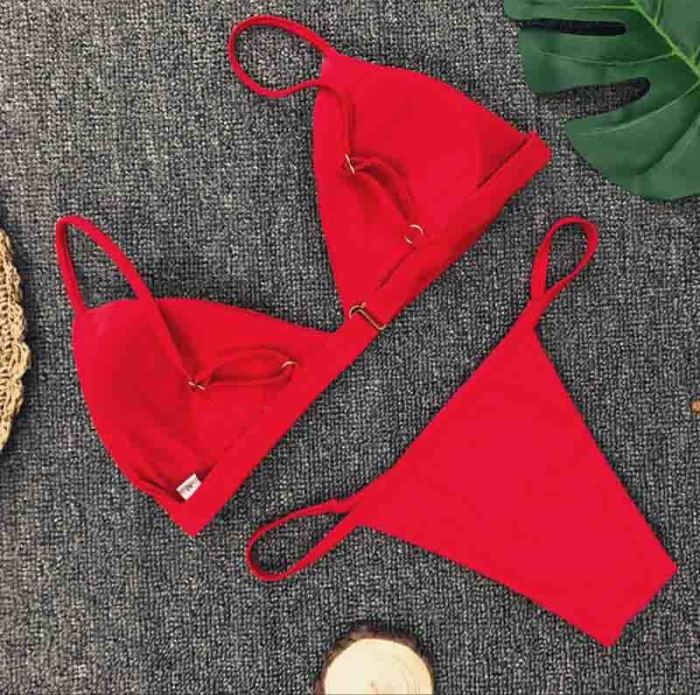 Floralkini Sexy Solid Color Low Waist Bikini Set