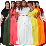 Plus Size Solid Color Cross-tie Skirt Two-piece suit
