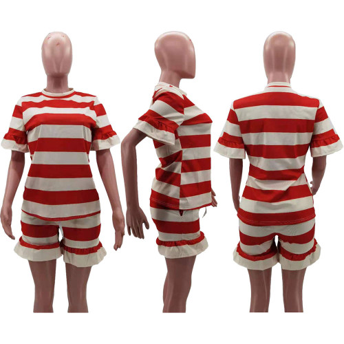Casual Stripe Short Sleeved T-shirt Set