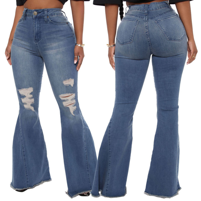 Distressed Bell Bottom Denim Pants