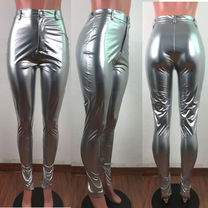 Winter Leather Sexy High Waist Slit Trousers