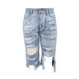 Light Blue Denim Ripped Hole Distressed Shorts
