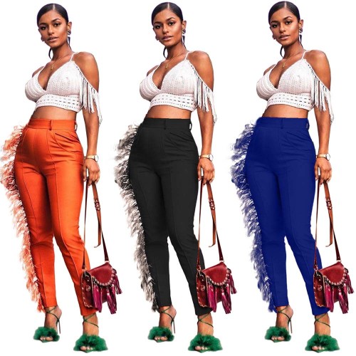 Solid Color Tassel Pants