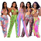 colorful bikini and ruffle pant 2 piece set