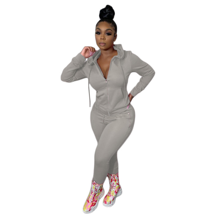 zipper hoodies and jogger 2 piece sweatsuit set