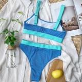 Rib Solid Color Bikini Swimsuit