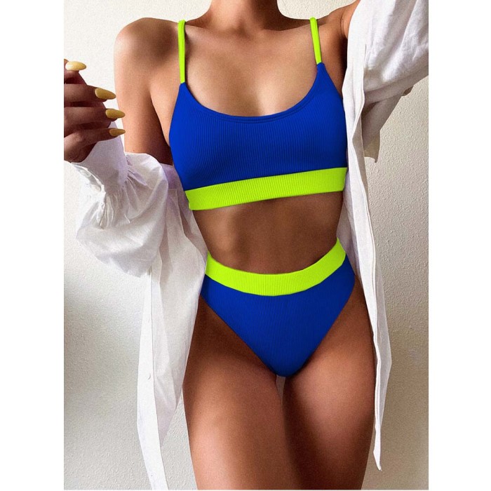 Two Piece Simple Solid Color High Waist Swimwear