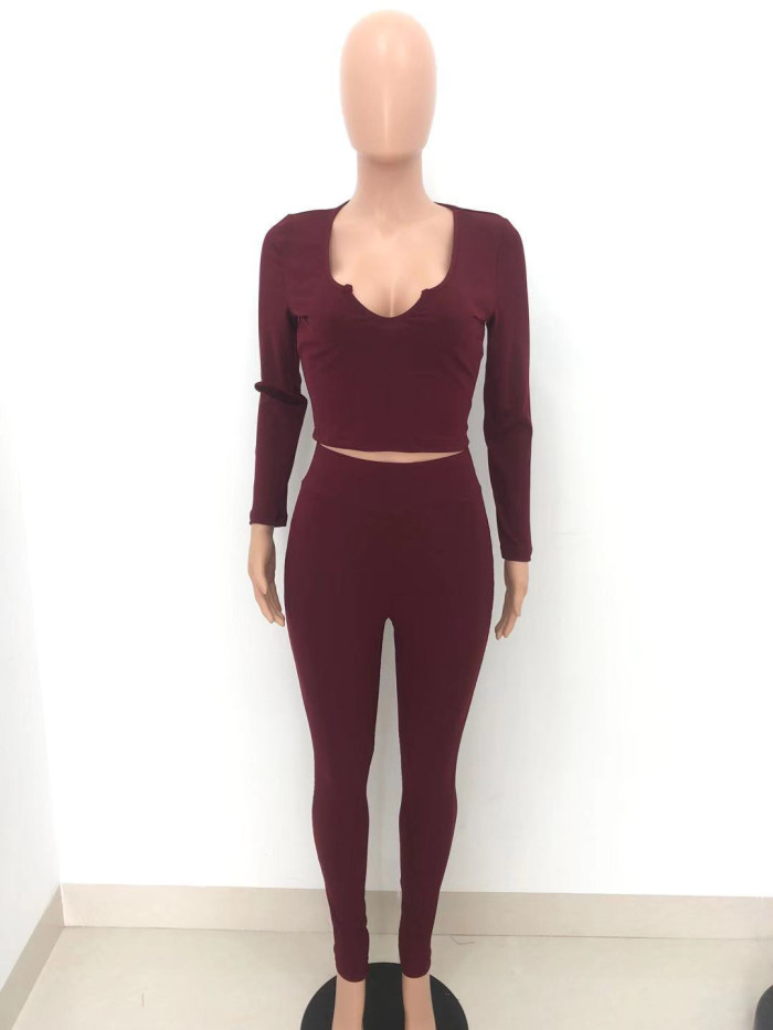 rib knit full sleeve top and skinny pant suit