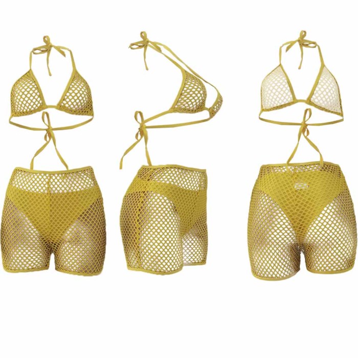 hollow out 3 piece swimsuit bikini and short set