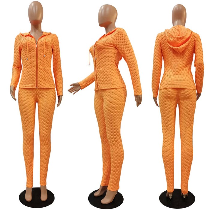 Autumn polyester hooded casual womens sets two piece sports suit