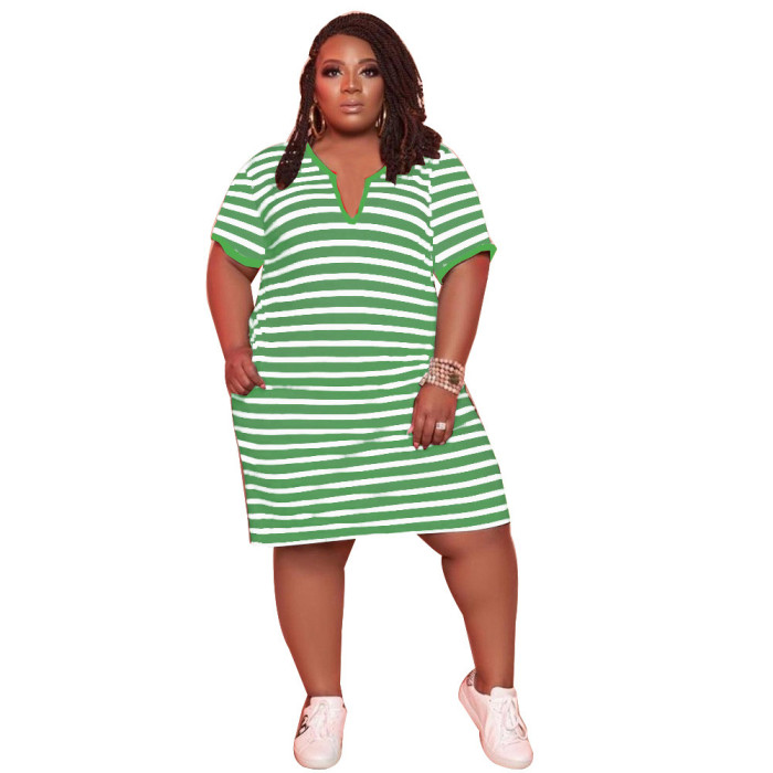 Plus Size Striped V-neck Dress