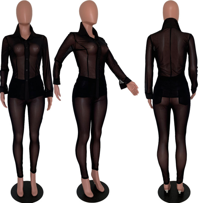 See through mesh 2 Piece pant sets women clothing