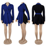 Winter Elegant Contrast Pleated Dress Coat