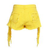 Washed Fringed Denim Shorts
