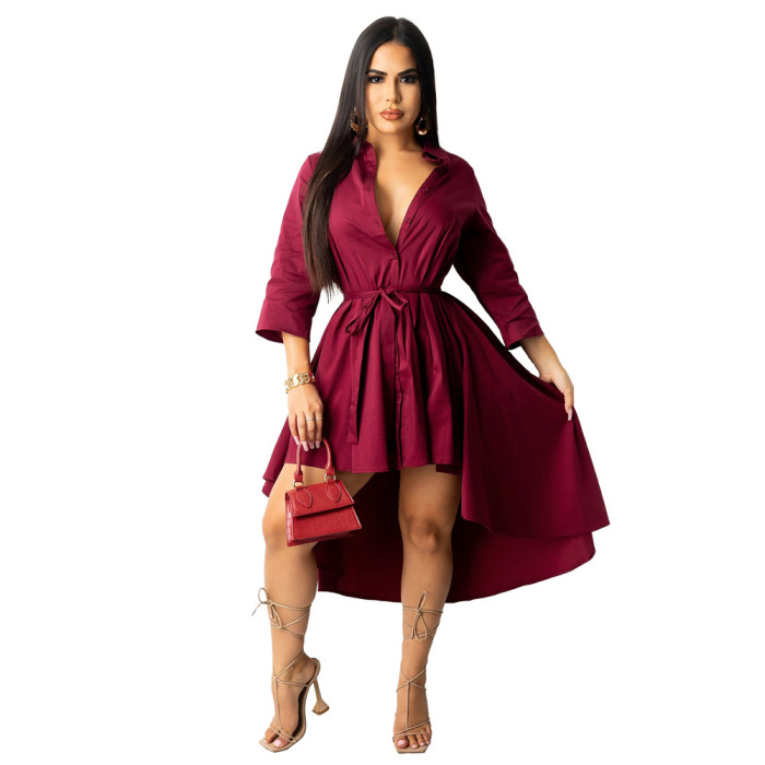 Irregular Half Sleeve Long Shirt Dress