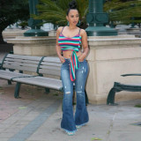 Washed Buttons Decorated Bell Bottom Denim Pants