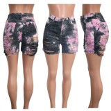 tie dye distressed denim ripped shorts