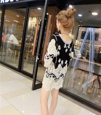 V Neck Crochet Hollow-out Button Front Smock Dress LE7718