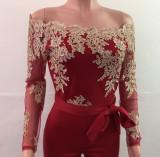 Lace Upper Sexy Chic Jumpsuit with Off Shoulder