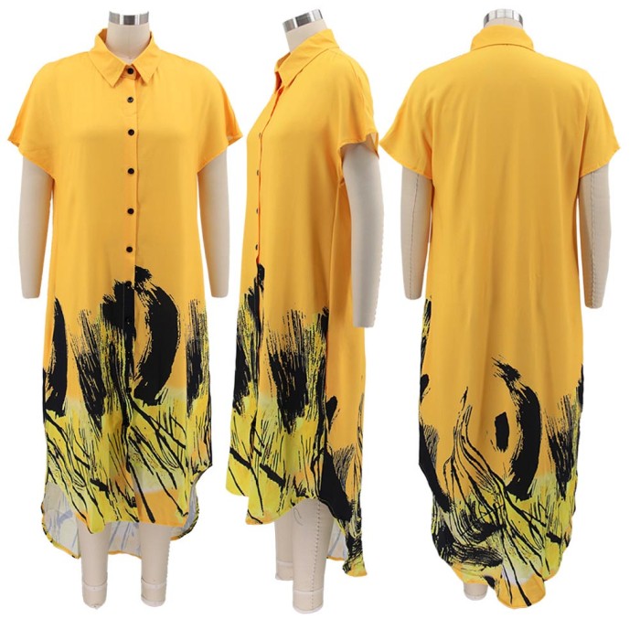 Lady Printed Casual Shirt Long Dress