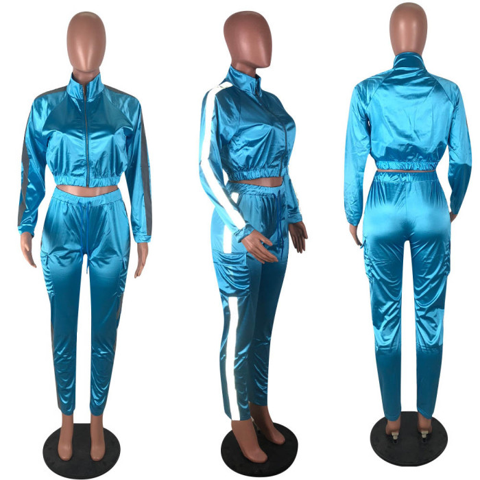 Reflective Strip Stitching Sports and Leisure Two-piece Suit