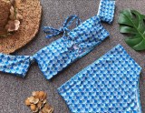 Fish scale printed strapless high waist swimsuit bikini