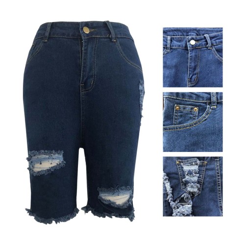 Denim Destroyed Bermuda Shorts