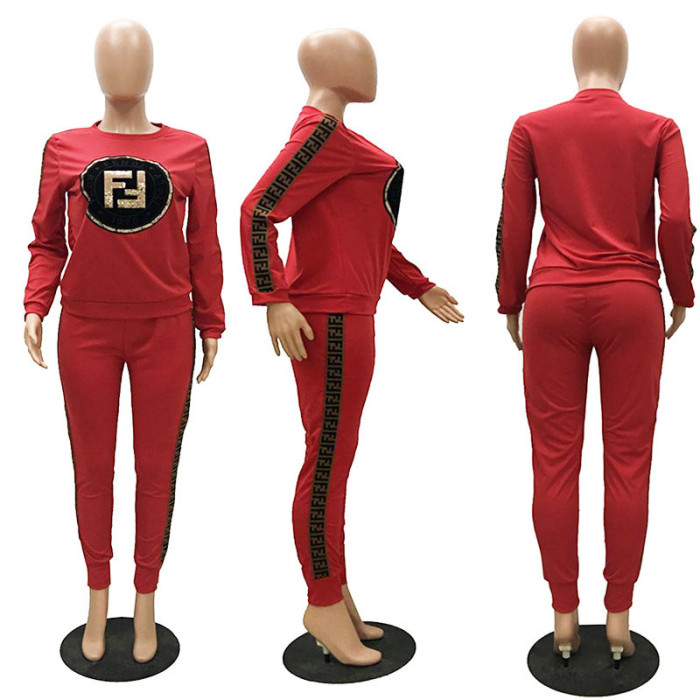 Print O-Neck Sweat Suit with Sleeves