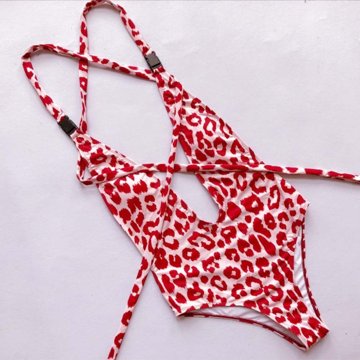 Leopard Deep-V One-Piece Swimwear