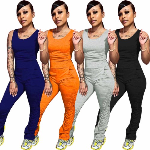 Casual Round Neck Solid Color Jumpsuit