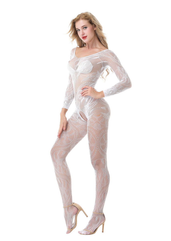 Swirl and Floral Lace Open Crotch Body Stocking