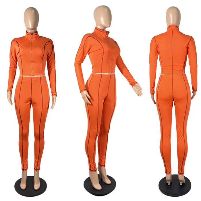 Spliced Line Sports Two-piece Suit