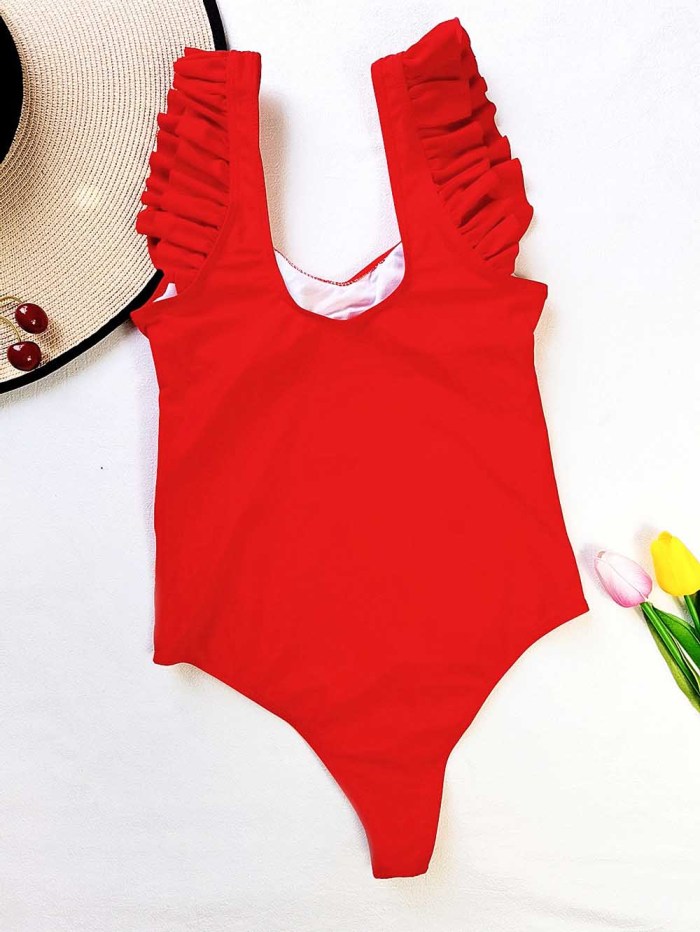 cut out one piece ruffle bathing suit