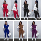 Button Splinter Long Sleeve Jacket Baseball Clothing Two-piece Set