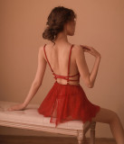 Eyelash Lace Trim Babydoll with Thong