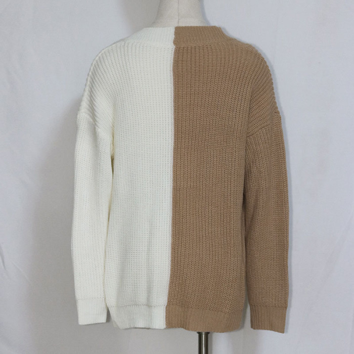 Autumn Stitching V-Neck Loose Knit Sweater