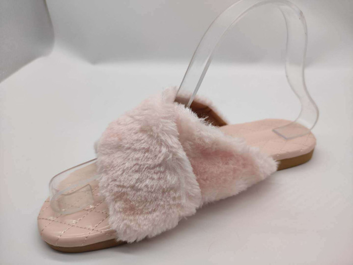 faxu fur flat sandal slippers