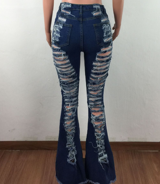 5XL Top Sale Ripped Denim Pant Women Bell Bottoms Jeans