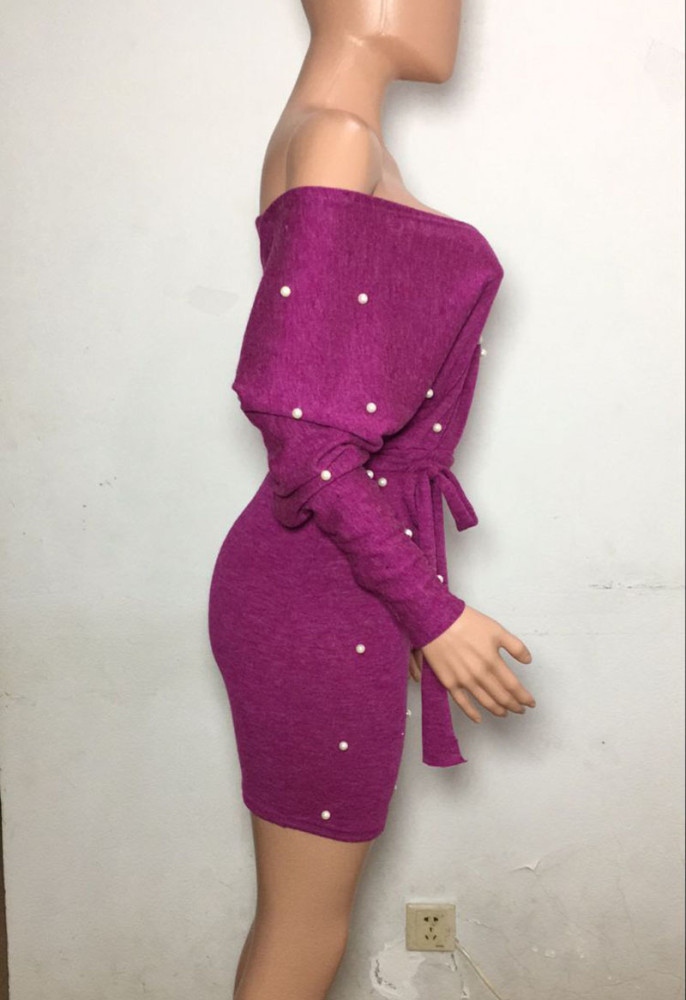 Off-shoulder knitting Short Dress LE37120