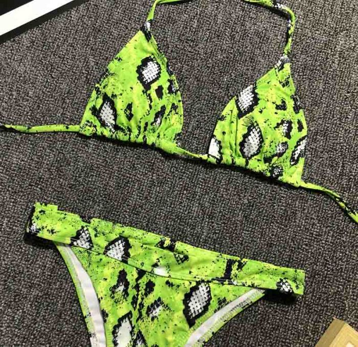 Snake Print Padded Gather Bikini Set