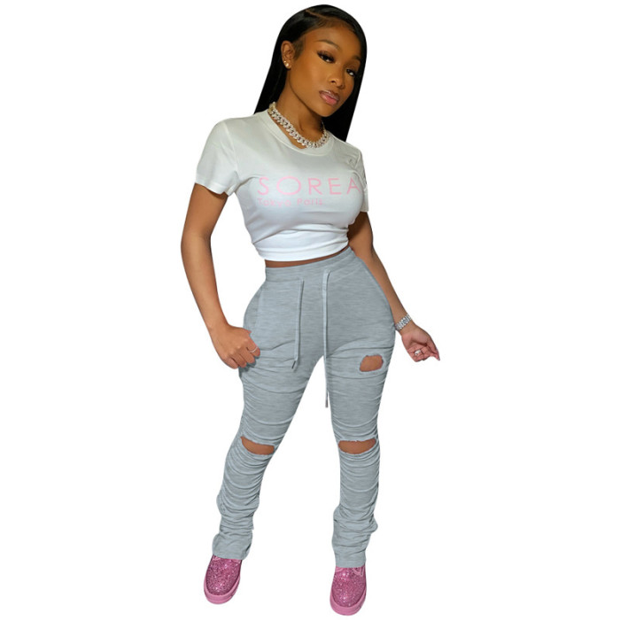 Ripped Pleated Pockets Micro Flare Track Pants